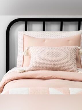 Target Hearth and Hand pink decorative boho lumbar throw pillow with tassels
